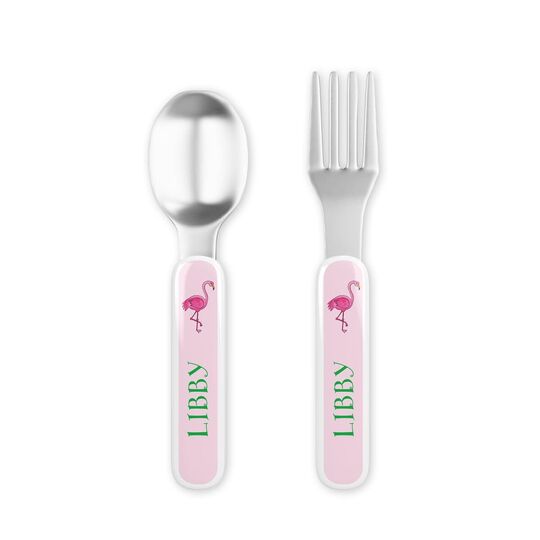 Flamingo Toddler Stainless Steel Fork and Spoon Set